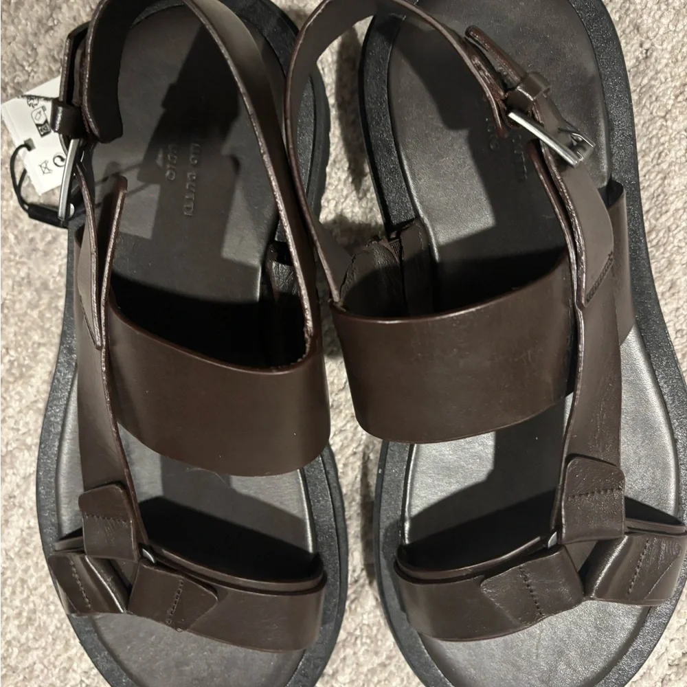 Massimo Dutti Brown Leather Strap Sandals - Casual Open Toe size 8